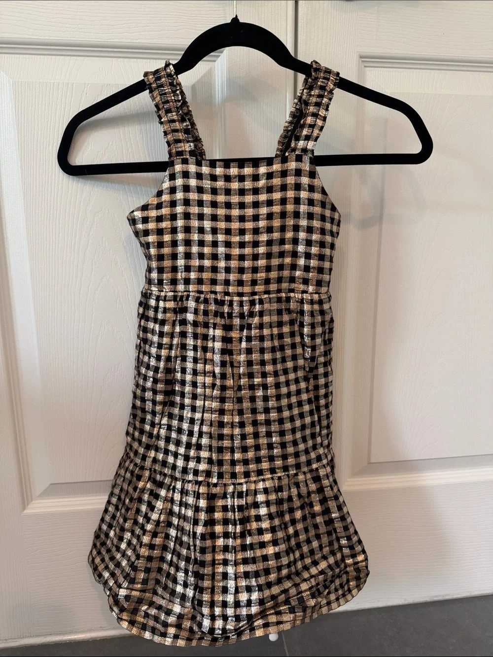 Crewcuts Girls Black and Gold metallic checkered dress